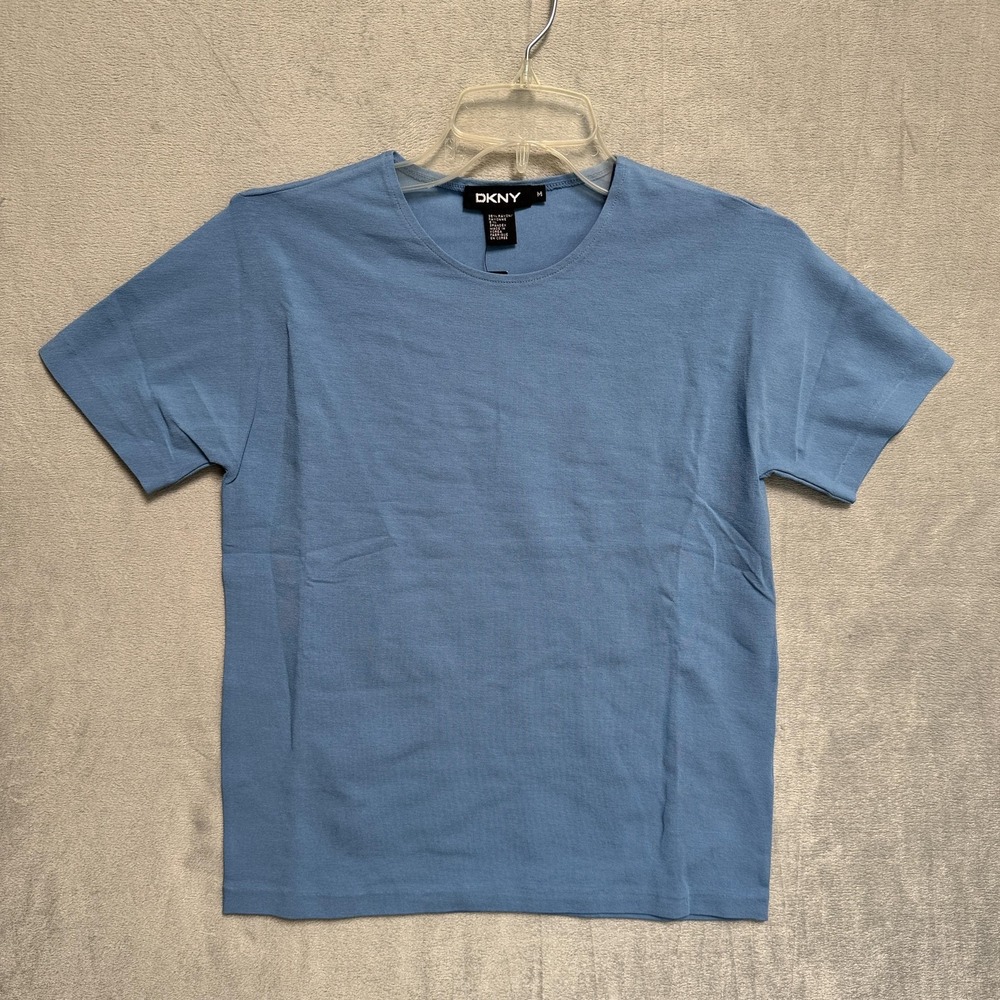DKNY Shirt‎ Womens Medium Blue Stretch Rayon Spandex Crew Neck Basic Tee Top
